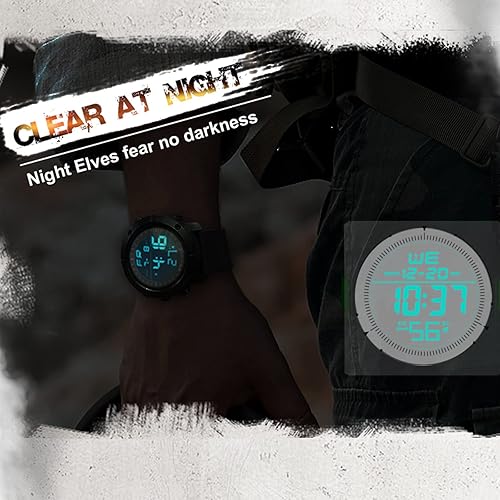 Miniatura 5 de Relojes militares para hombre, tácticos, al aire libre, 5ATM, impermeable, alarma, cronómetro, digital, para correr, reloj táctico, Negro -, Deporte