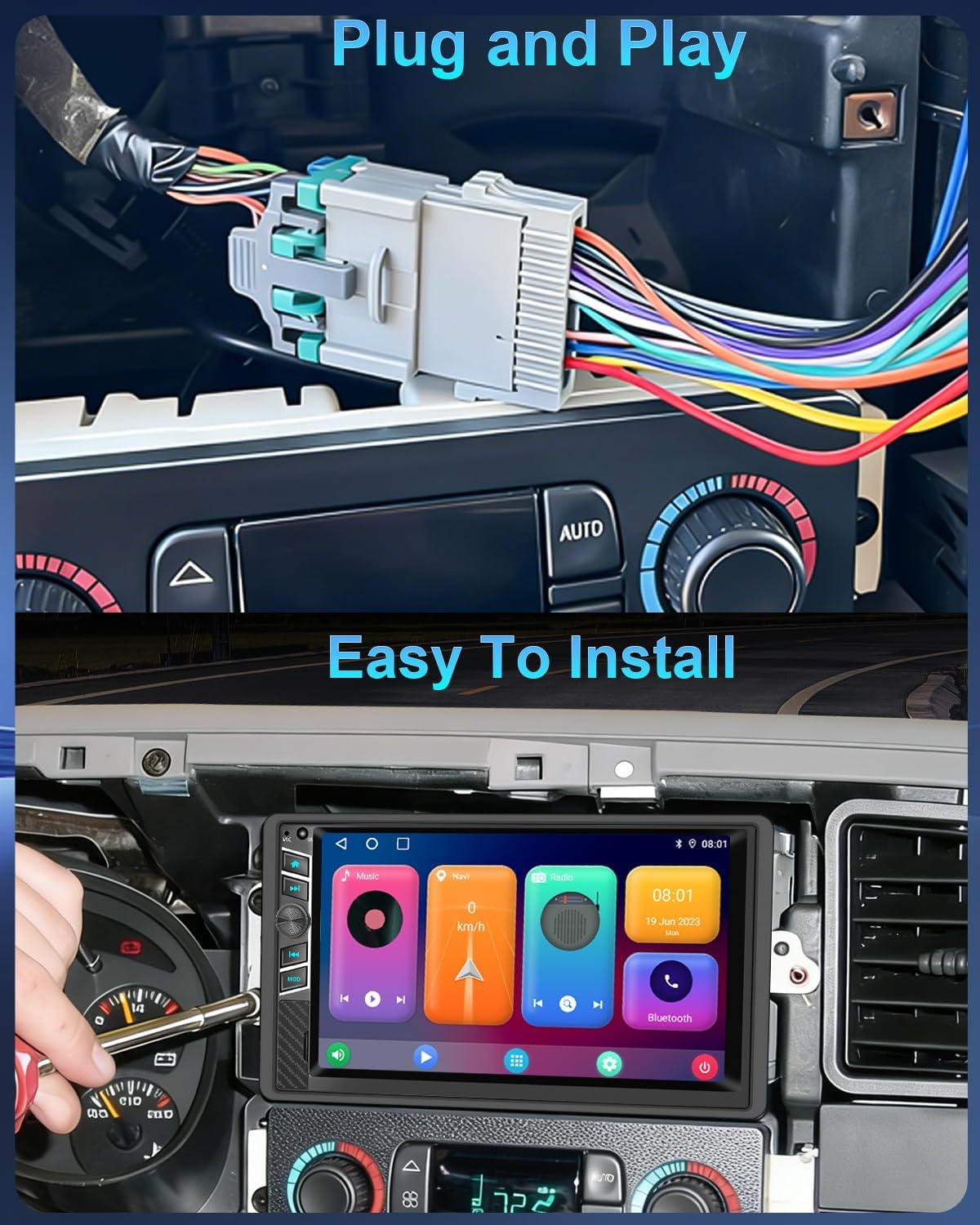 Plug and Play Car Radio Stereo for Chevy Chevrolet Silverado Tahoe 2003-2006, GMC Siera Yukon 2003-2006, Hummer H2, Cadillac, Pontiac, Buick, Oldsmobile, Support CarPlay, Android Auto, GPS, WiFi, FM