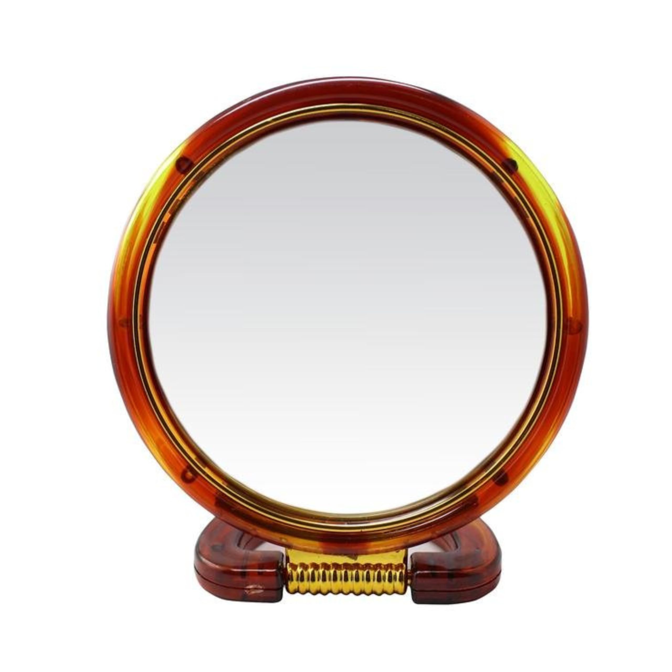 Ear Lobe & Accessories] Double-Sided Beauty Cosmetic Mirror with Foldable Base | One Side Regular (1x), One Side Magnifying (5X) | Big (15 X 15cm), Round, Brown-image-23