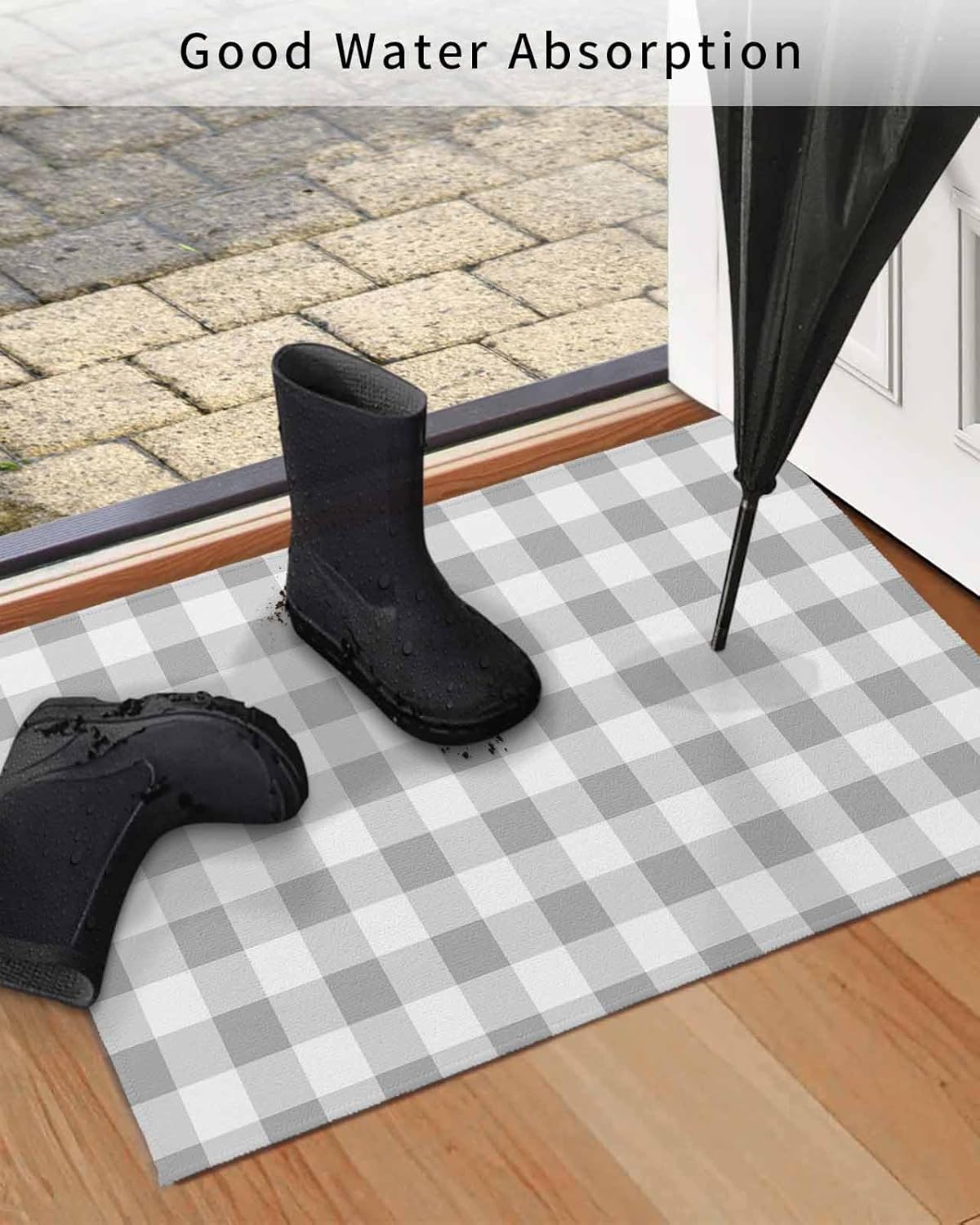 Doormat Grey White Square Plaid Non-Slip Indoor Door Mats Entryway Rugs Lines Checkered Texture Washable Floor Mat for Living Room Bedroom Bathroom Entrance,18x30IN