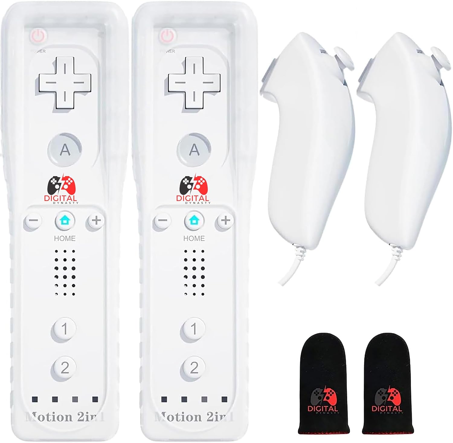 Digital Dynasty 2 Pack Motion Plus Wii Controller with Nunchuks - Wii Remote with Nunchuks Compatible with Nintendo Wii & Wii U (White)