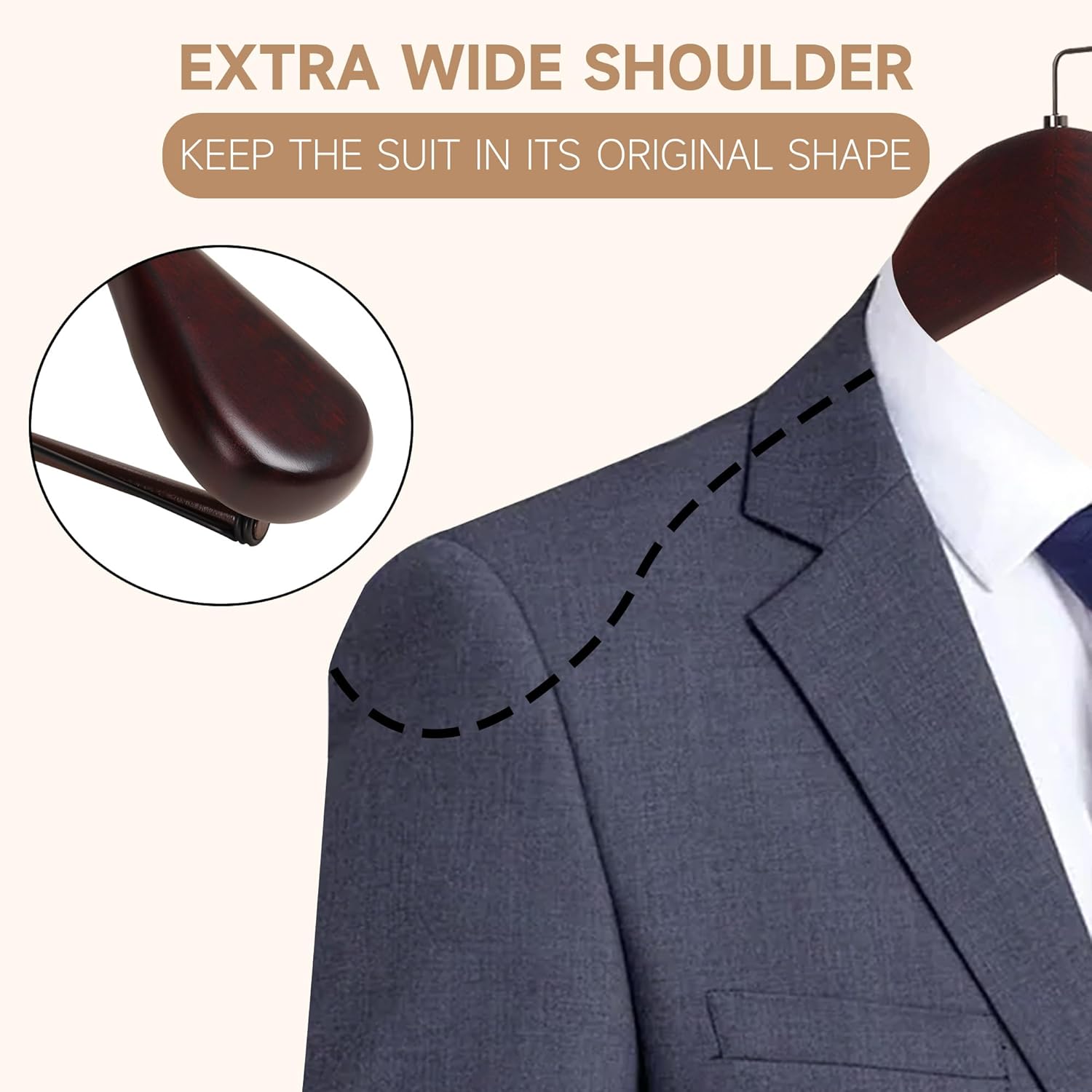 Wide Shoulder Wooden Hangers, Non-Slip Suit Hangers with Locking Bar, 2-Pack Wood Hangers with Flat-Head Hook for Suits, Jackets, Coats, Shirts, Outerwear and Heavy Clothes (Dark Cherry)