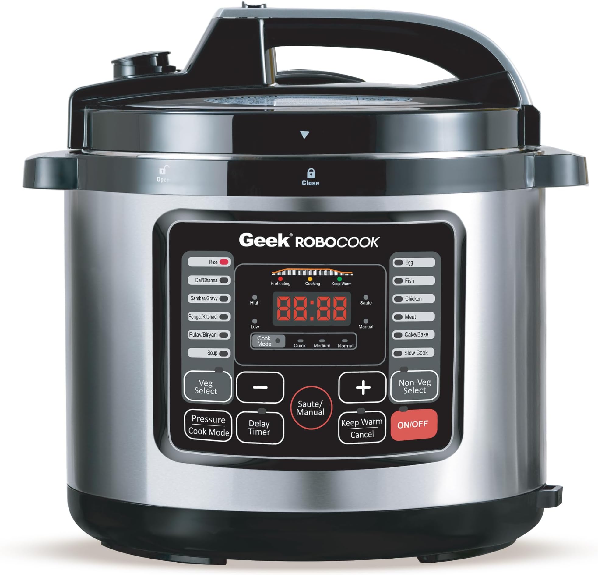 Geek Robocook Nuvo 11-in-1 Automatic Electric Pressure Cooker 8 Litre | 2 Year Warranty | 17 India Preset Menu, Instant Electric Cooker Pot, Multipurpose Electric Rice Cooker (Stainless Steel, 8L)
