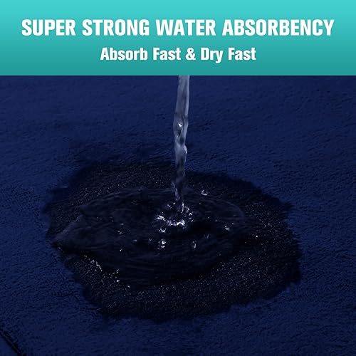 Miniatura 4 de Juego de 3 tapetes de baño de espuma viscoelástica, de terciopelo, ultra suaves, antideslizantes y absorbentes, lavables, color azul oscuro, patrón