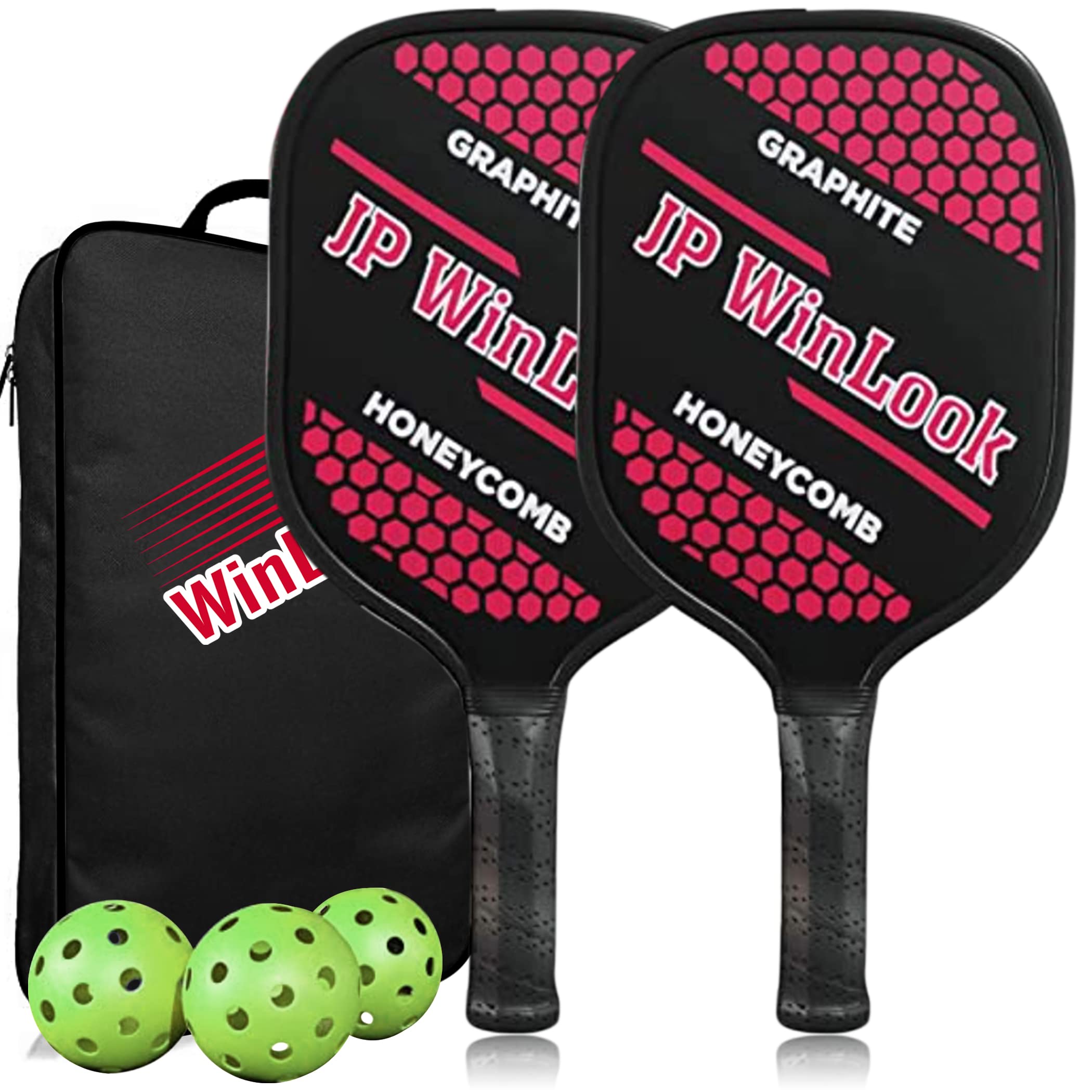 JP WinLook Premium Pickleball Paddles Set - Pickleball Set with Graphite Rackets for Women & Men and Pickleball Balls for Indoor or Outdoor Play. Pickleball Set - Racquets, Pickleballs & Carry Bag
