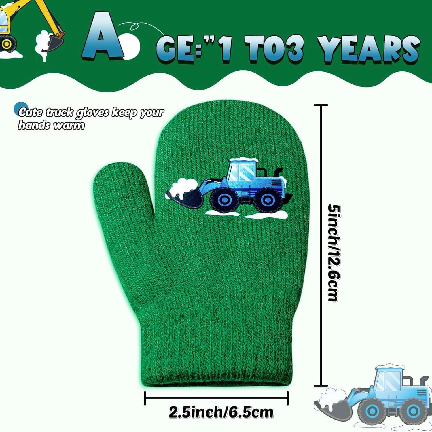 3 Pairs Kids Knitted Mittens Toddler Winter Gloves Magic Full Finger Warm Mittens - Image 2