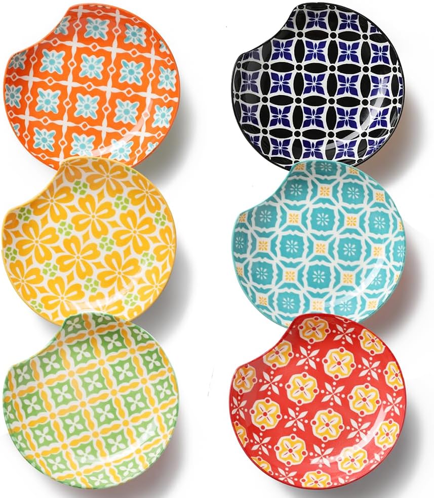 Ceramic Spoon Rest, Spoon Holder for Kitchen Counter, Utensil Rest Holder for Stove Top, Ladle, Spatula, Set of 6, Dishwasher Safe, 4.5 inch, Vibrant Color