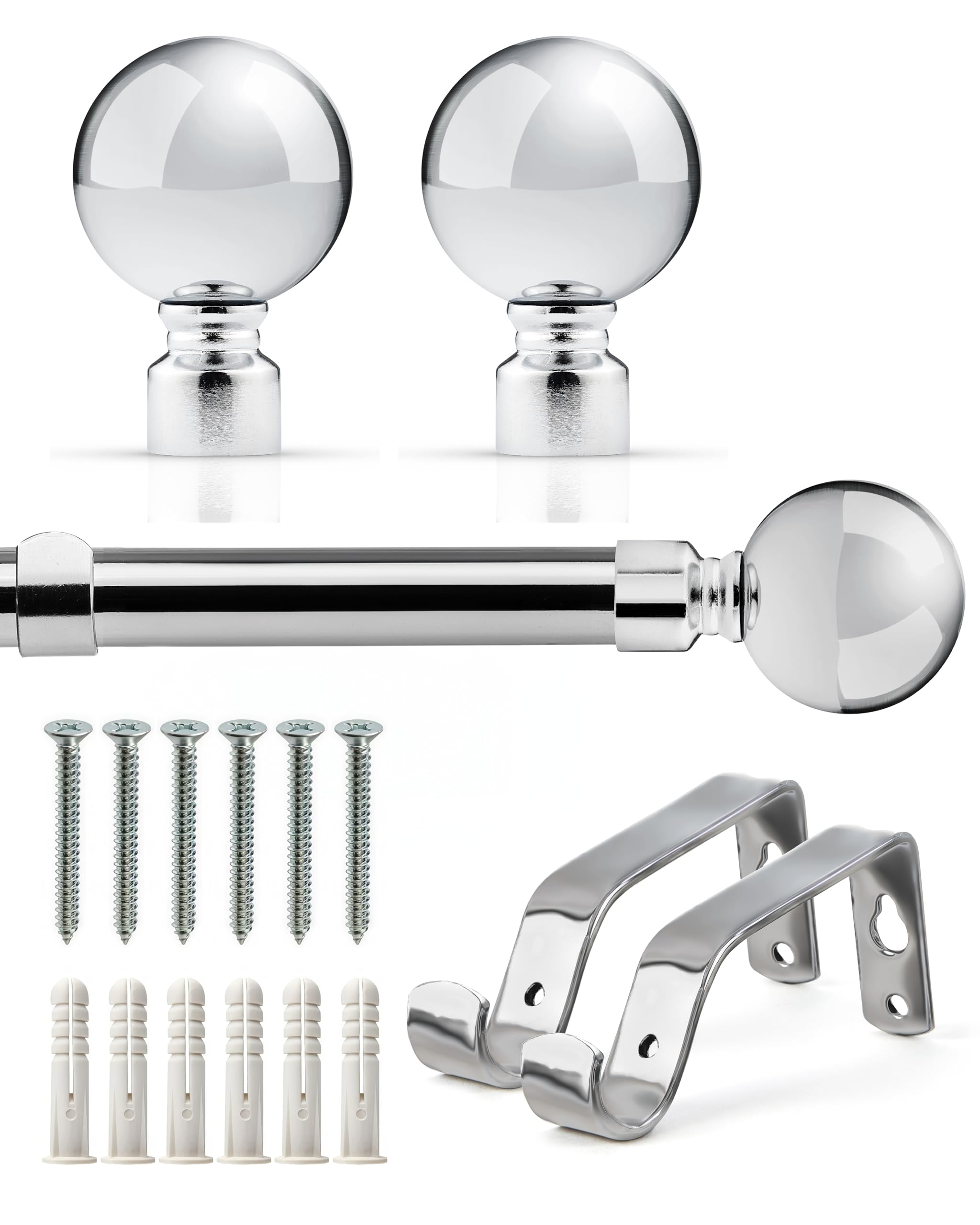 Emma Barclay Curtain Pole Extendable Ball Silver 120-210Cm