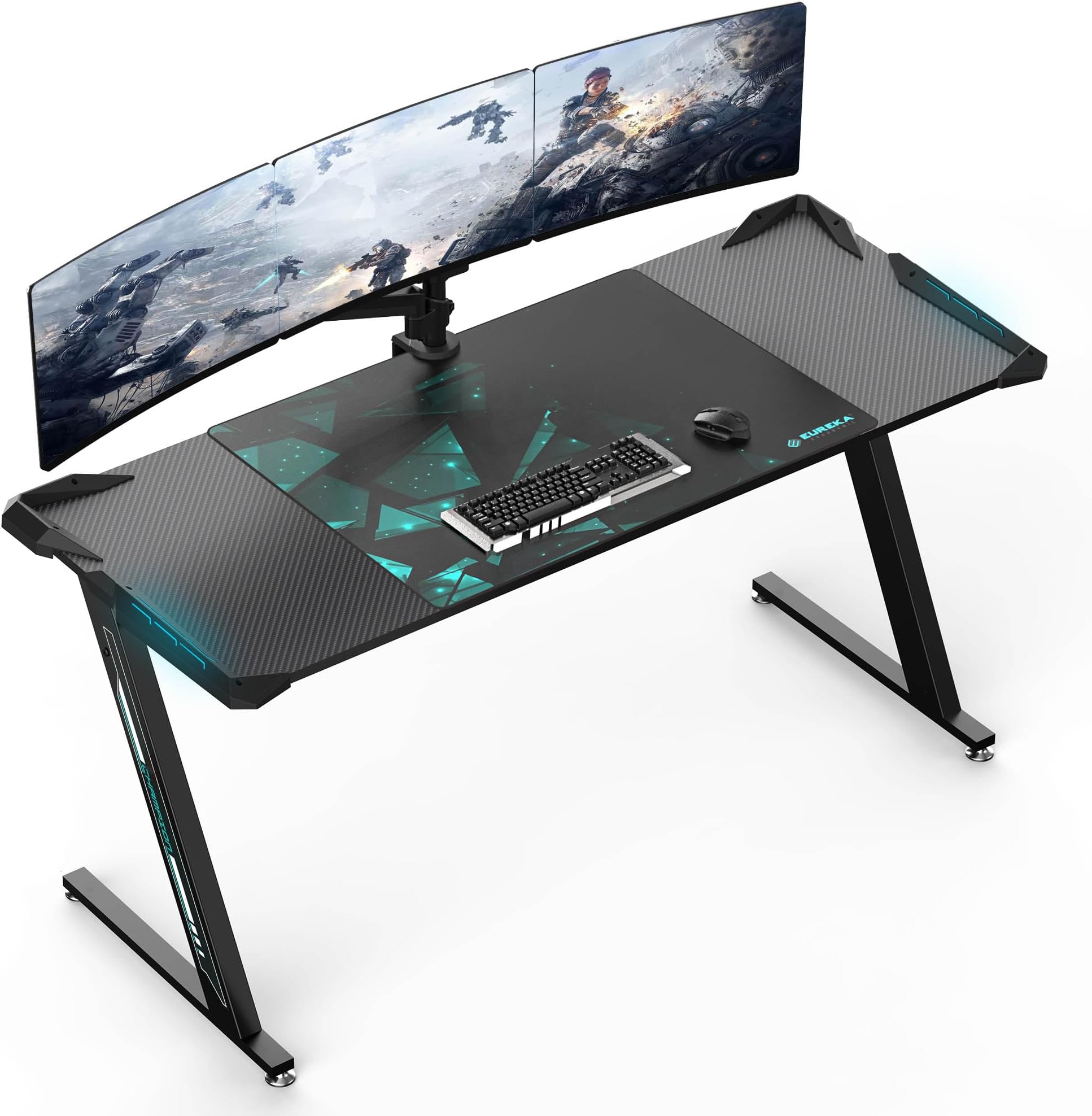 EUREKA ERGONOMIC Gaming Desk with LED Lights Home Office RGB Table, Small Gaming Desk, Computer Table, Black