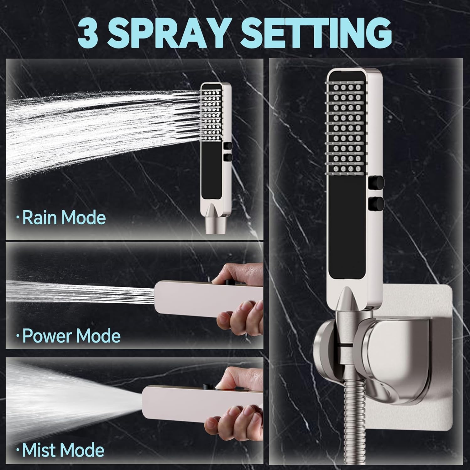 10 Inch Metal Rainfall Shower Head with Handheld Spray Combo, Wide Rain Showerhead, Dual Shower with Adjustable Extension Arm, Massage Shower Wand - Brushed Nickel