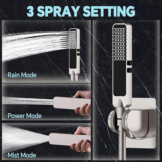 Regadera de Lluvia Metálica de 10" con Ducha de Mano, Cabezal Cuadrado miniatura 7