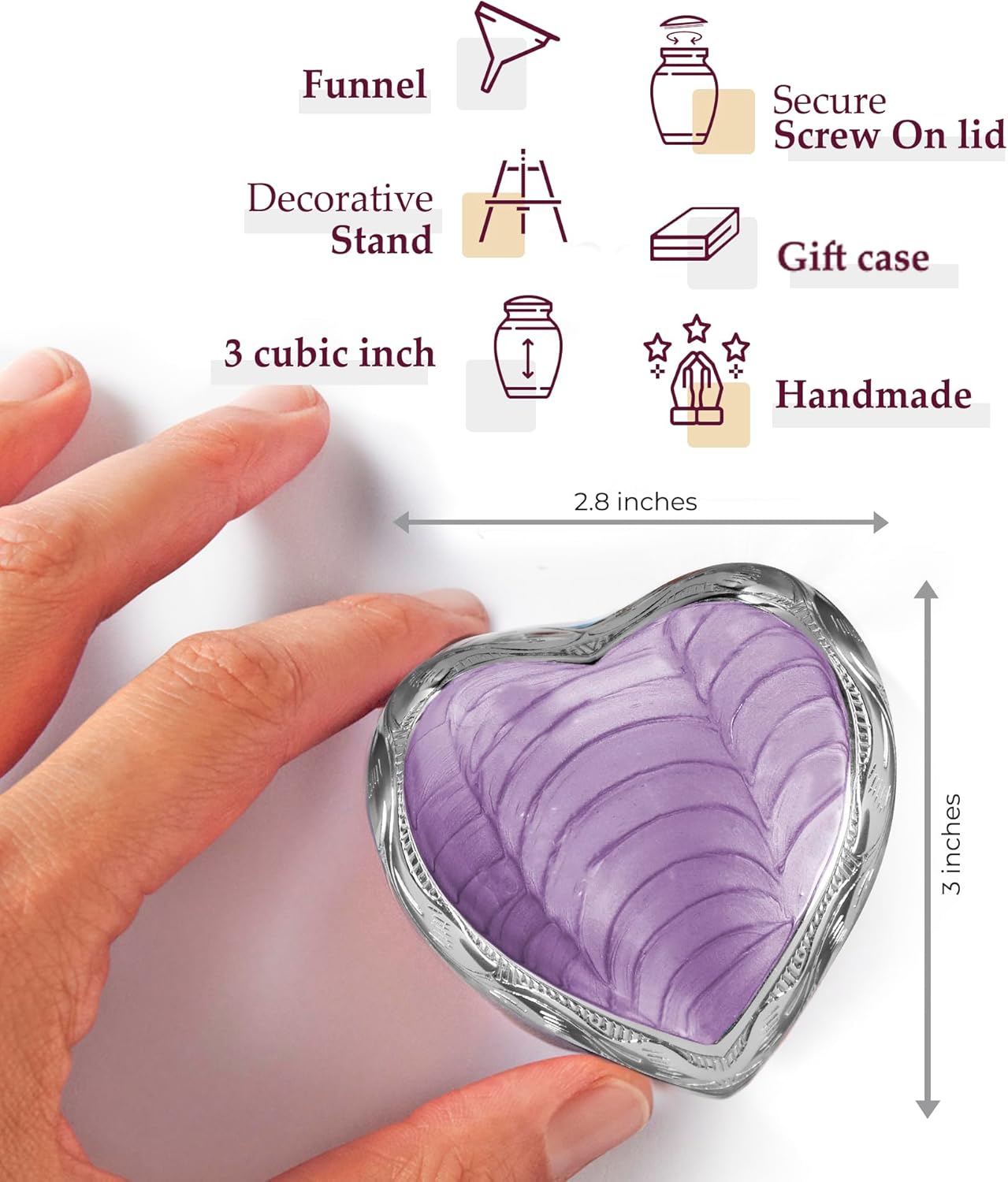 Trupoint Memorials Small Urns for Human Ashes Keepsake, Mini Heart Urn with Stand, Decorative Cremation Urns for Adult Men & Women – Small, Lavander - Image 2