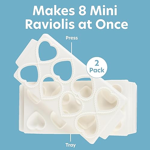 Vista 2 de Mini moldes para ravioles de corazón (2 unidades) - Máquina de pasta rellena casera - Bandeja de 2 piezas y prensa para hacer 8 raviolis rellenos a