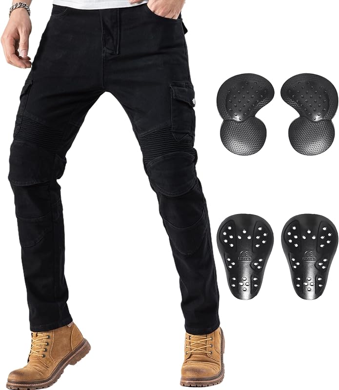 CTBQiTom Pantalones de moto para hombre con armadura CE nivel 2 | Almohadillas desmontables certificadas EN1621-1, armadura de panal Cold-Flex, jeans protectores para montar, viajes de aventura y todas las estaciones