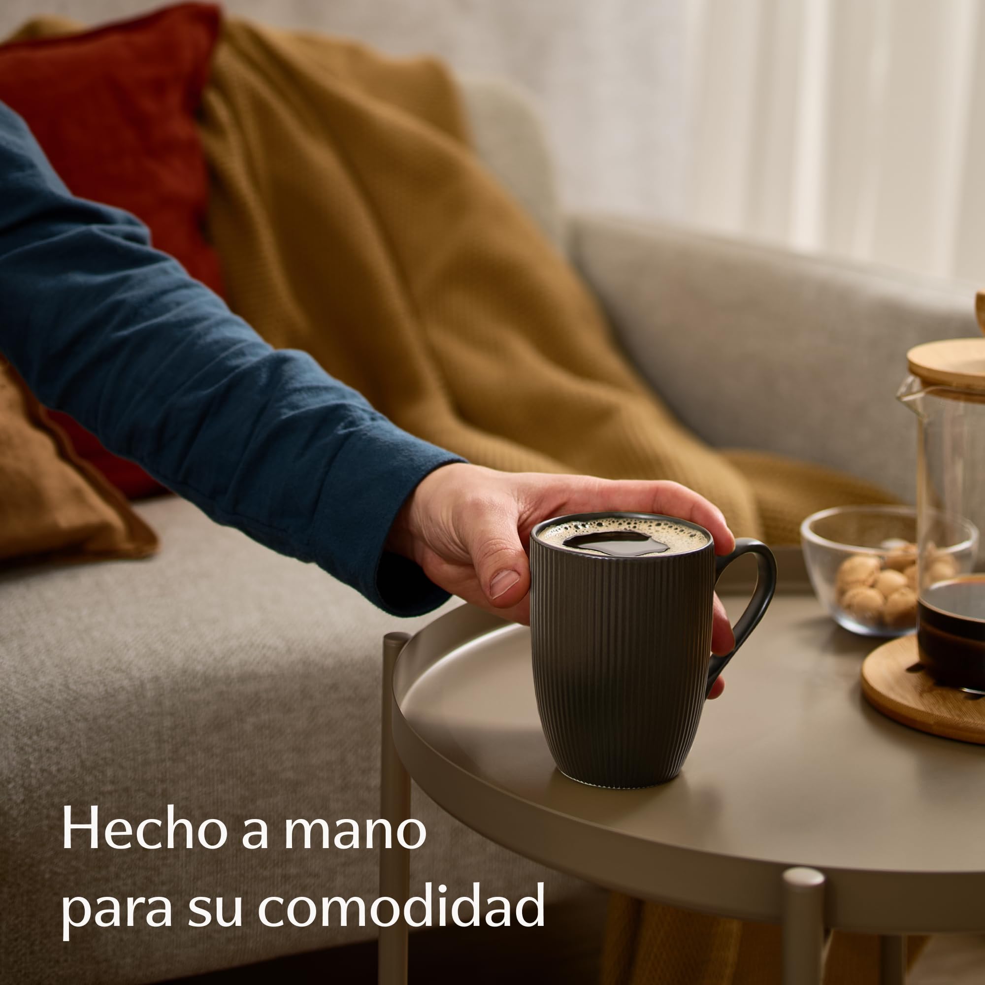 Cosumy Tazas para Cafe con Leche Grande - Juego de 6 Tazas para Café, Té y Capuccino en Color Negro - Diseño Único - Cerámica Mate - Aptas para Microondas & Lavavajillas
