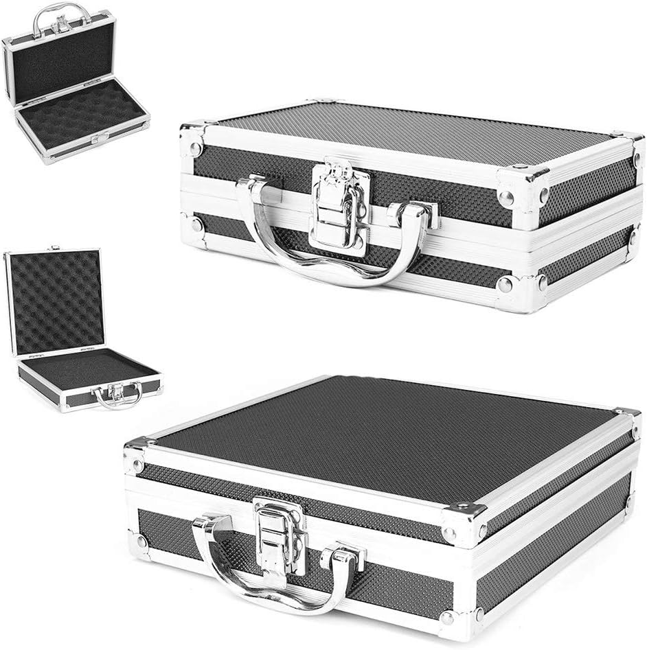 Mini Aluminium Flight Case Tool Box Portable Small Aluminum Storage Case for Craftsman Travel Carry (Black,2 Size)