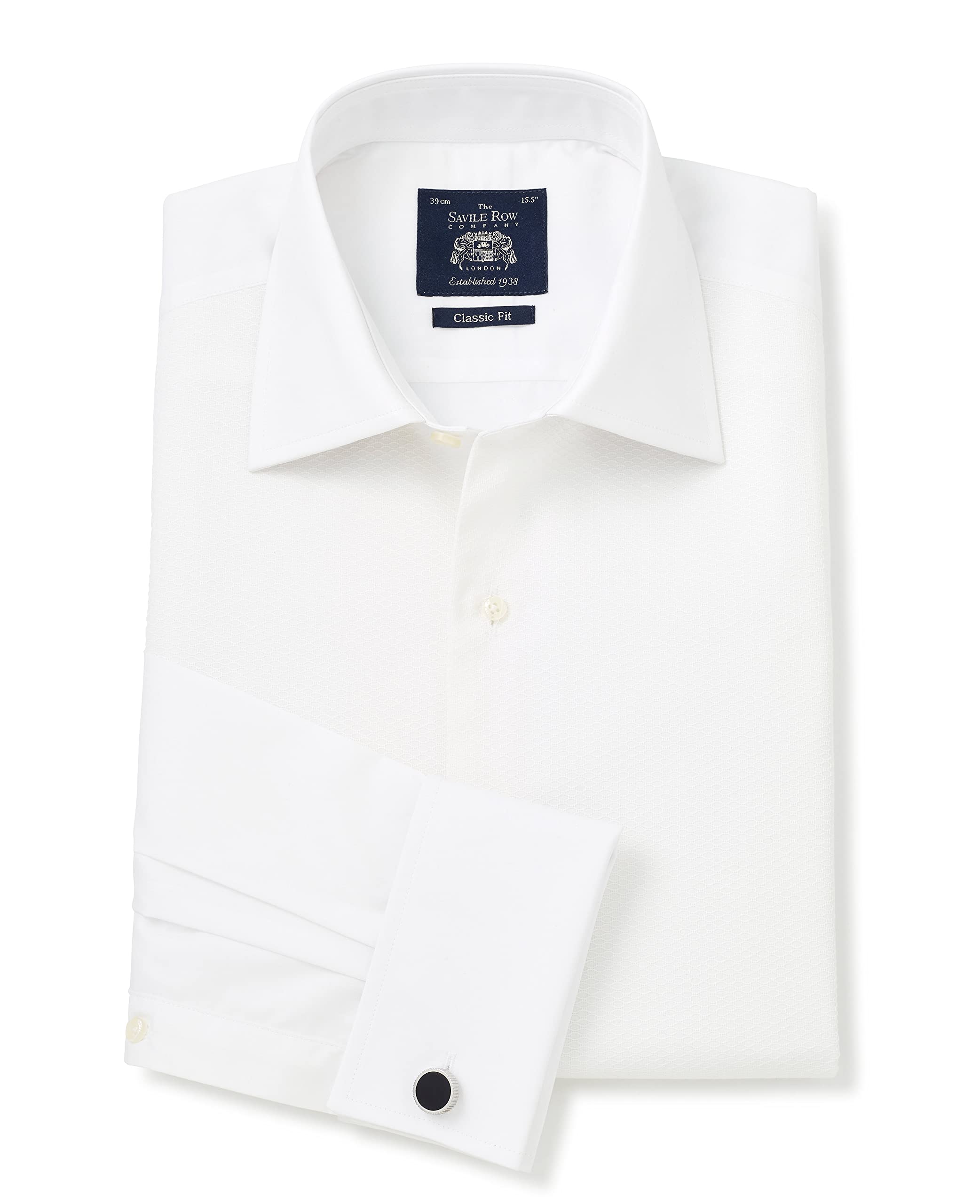 THE SAVILE ROW COMPANY LONDON Men's Classic Fit Marcella Bib White Evening Dress Shirt - Double Cuff - 16.5" Collar - Standard