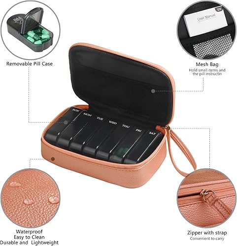 Miniatura 3 de Pastillero semanal de piel sintética 2 veces al día, pastillero diario AM PM para contener vitaminas, aceite de pescado, suplementos y medicamentos