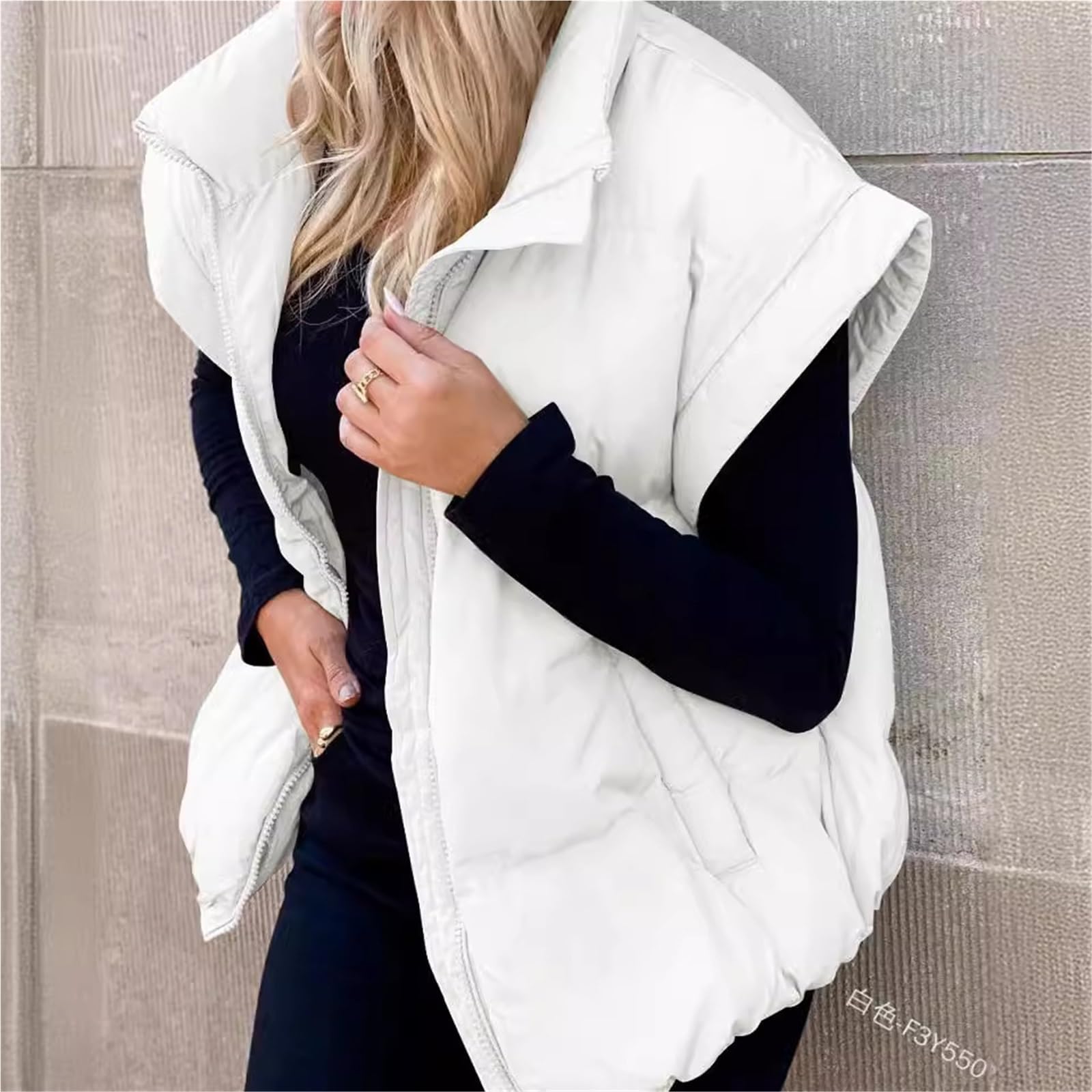 Chaleco Acolchado Corto para Mujer, Abrigo Acolchado Ligero Sin Mangas con Cremallera para Invierno