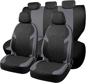 Universal Car Seat Covers Full Set For Ford Edge Fiesta Focus Ka+ plus Kuga Mondeo Puma Durable Cloth Seat Protectors with Split Bench Back Seat Covers Gray