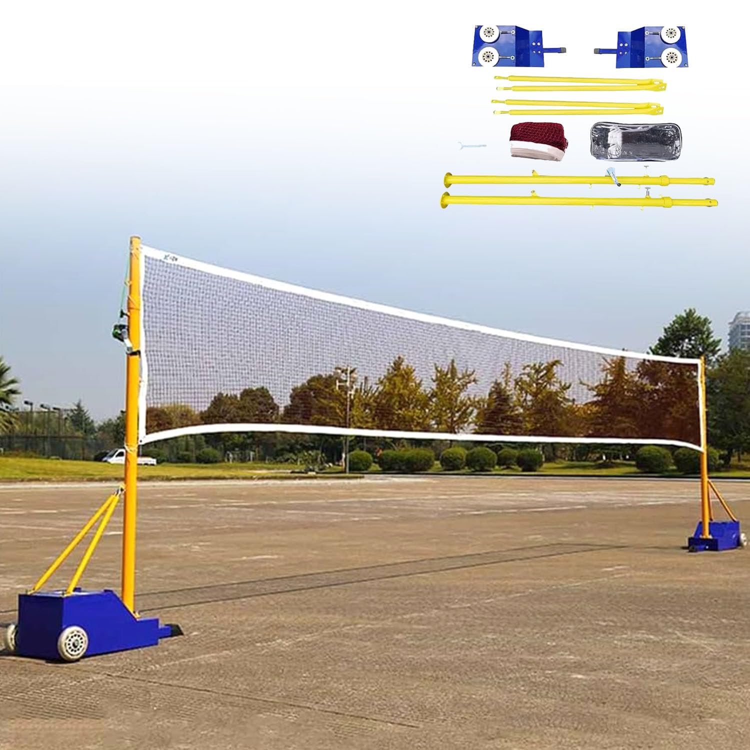 Pacchetto Pali e reti da Badminton/pallavolo, Rete da pallavolo Portatile per Campo da Badminton autoportante da Giardino, Rete da Allenamento, Supporto per Rete da pallavolo con Pali