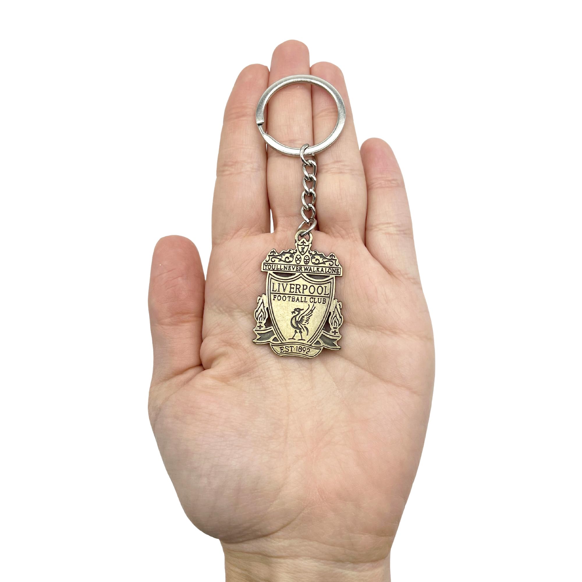 AUTOZOCO Llavero metálico Liverpool, edición de aficionado, Llavero dorado con emblema del Liverpool, equipo Reds, Metálico, Color dorado