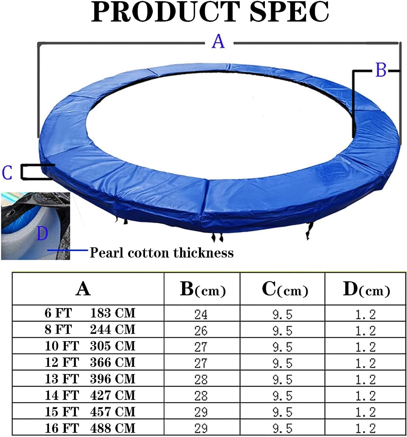 Trampoline Padding Trampoline Edge Protection Replacement Pad Weatherproof Spring Cover for Round Frame