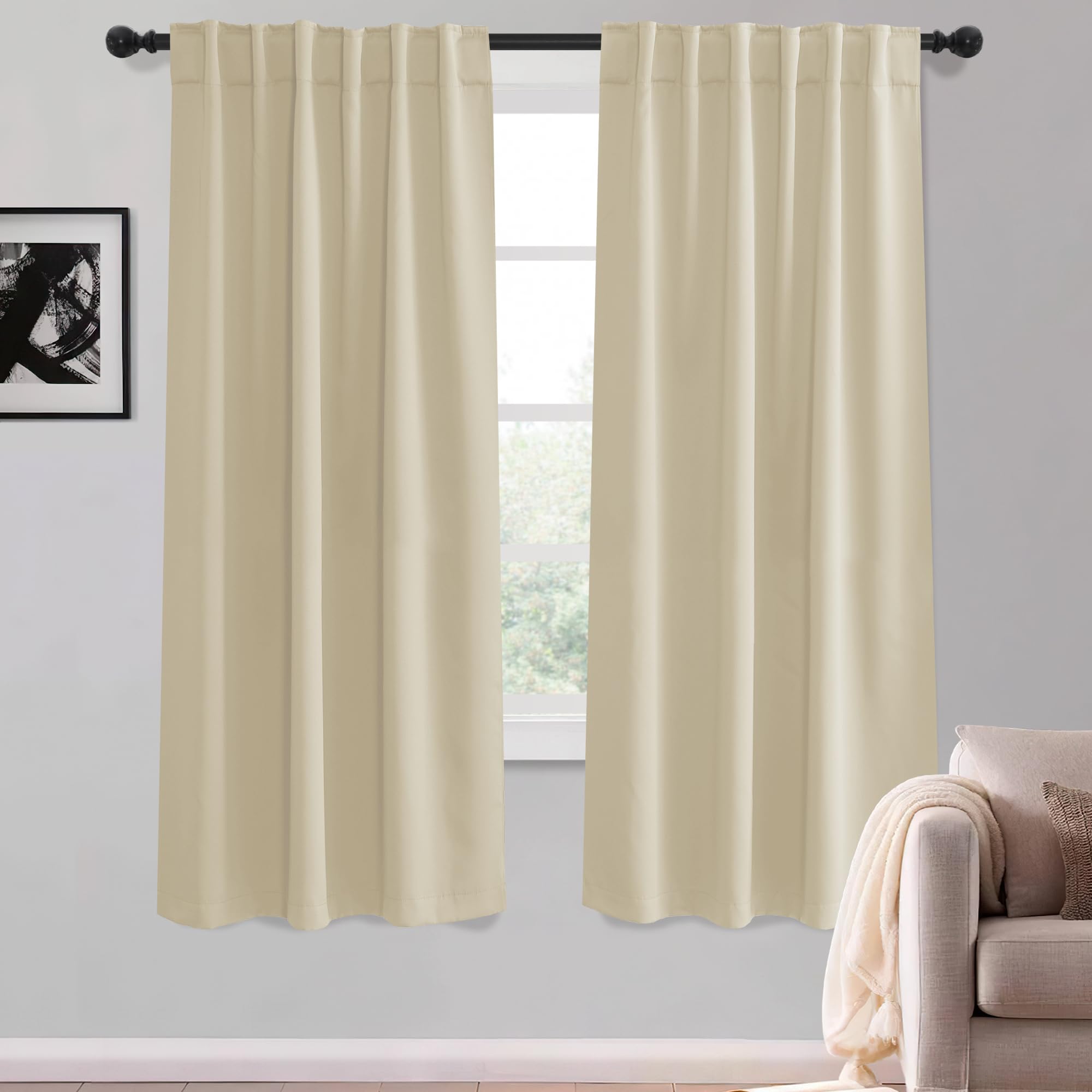 KGORGE 63 inch Curtains 2 Panel Set, Privacy Thermal Insulation Noise Reducing Room Darkening Drapes for Kids Room Nusery Office, Back Tab Rod Pocket,