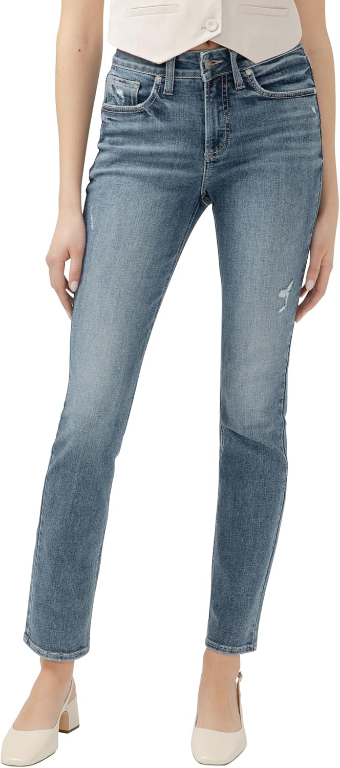 Silver Jeans Co. Womens Avery High Rise Curvy Fit Straight Leg Jeans