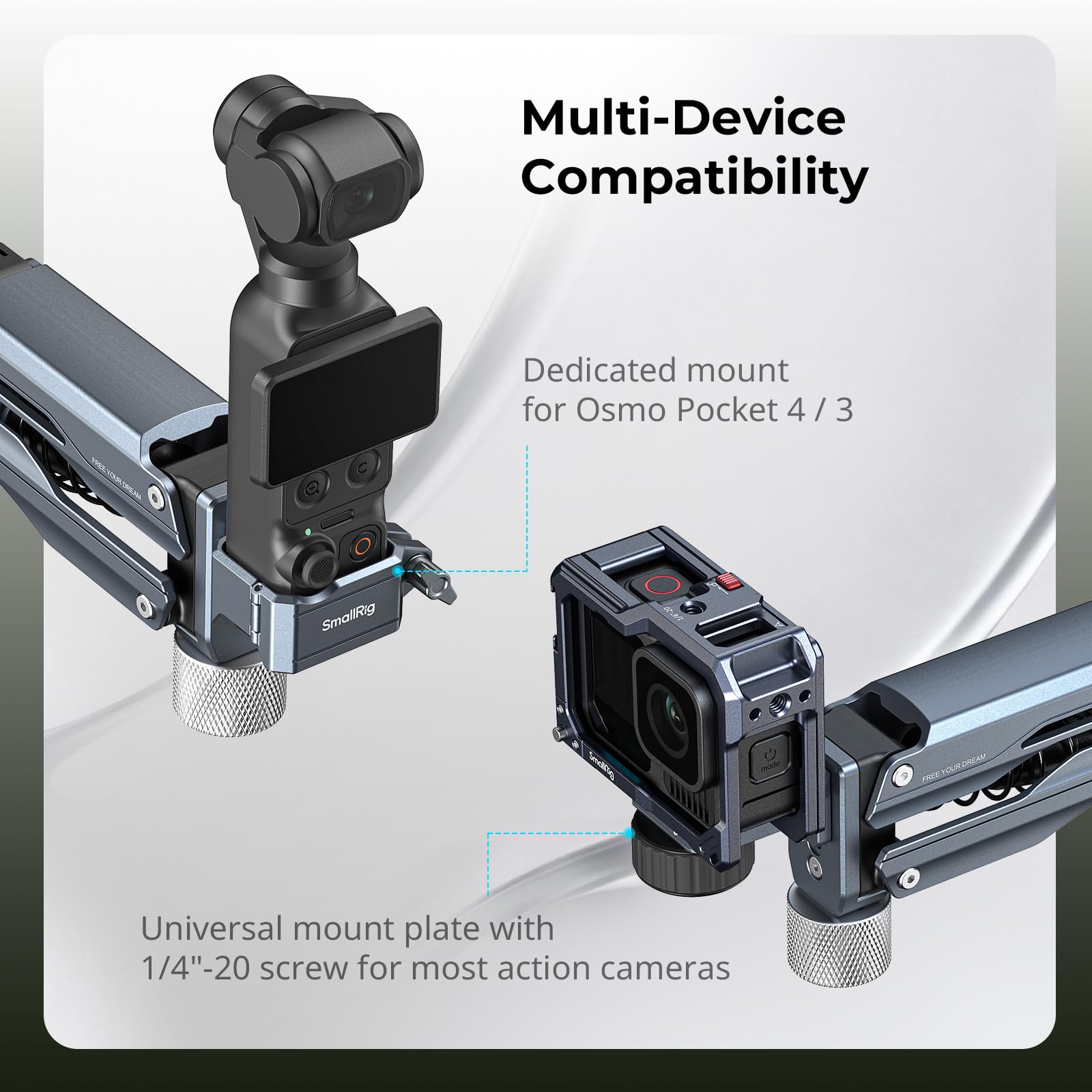 SMALLRIG Braccio ammortizzatore portatile con sistema di smorzamento a molla e idraulico, accessorio per action camera per DJI Osmo Pocket 3/4, per GoPro HERO13 per Insta360 X5/4/3-5508