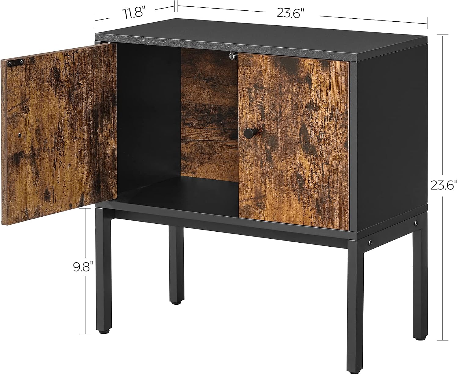VASAGLE Nightstand, Side Table, Buffet Cabinet, Small Bathroom Storage Cabinet, Steel Frame, 23.6 x 11.8 x 23.6 Inches, for Kitchen Living Room Bathroom, Rustic Brown and Black ULSC106B01