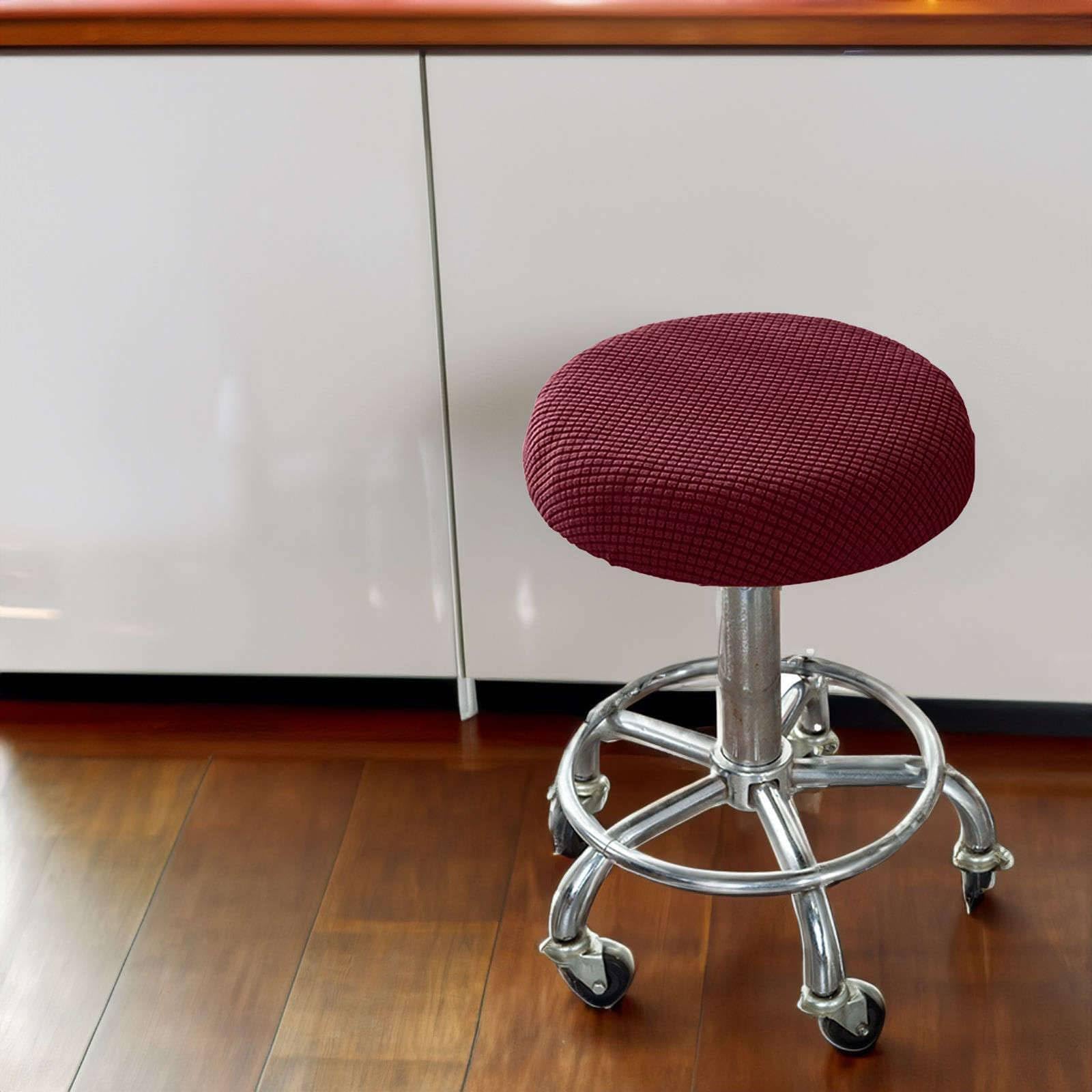 AHTCPO Stretch Bar Round Stool Seat Covers, Elastic Washable Anti-Slip, for Bar Hotel Café Barbershop(Wine Red,4pcs)
