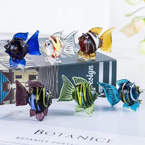 Miniatura 5 de HDCRYSTALGIFTS Juego de 6 figuras de peces de vidrio soplado en miniatura de 1.5 pulgadas, mini peces tropicales, regalo para mujeres, arte hecho a