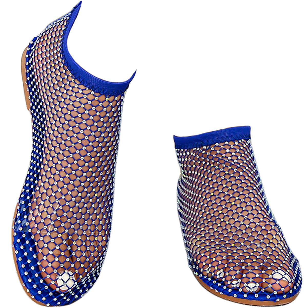 Yoeuxet Ultra Comfortable Mesh Flats for Women Fishnet Sandals Low Heel Slip on Rhinestone Shoes