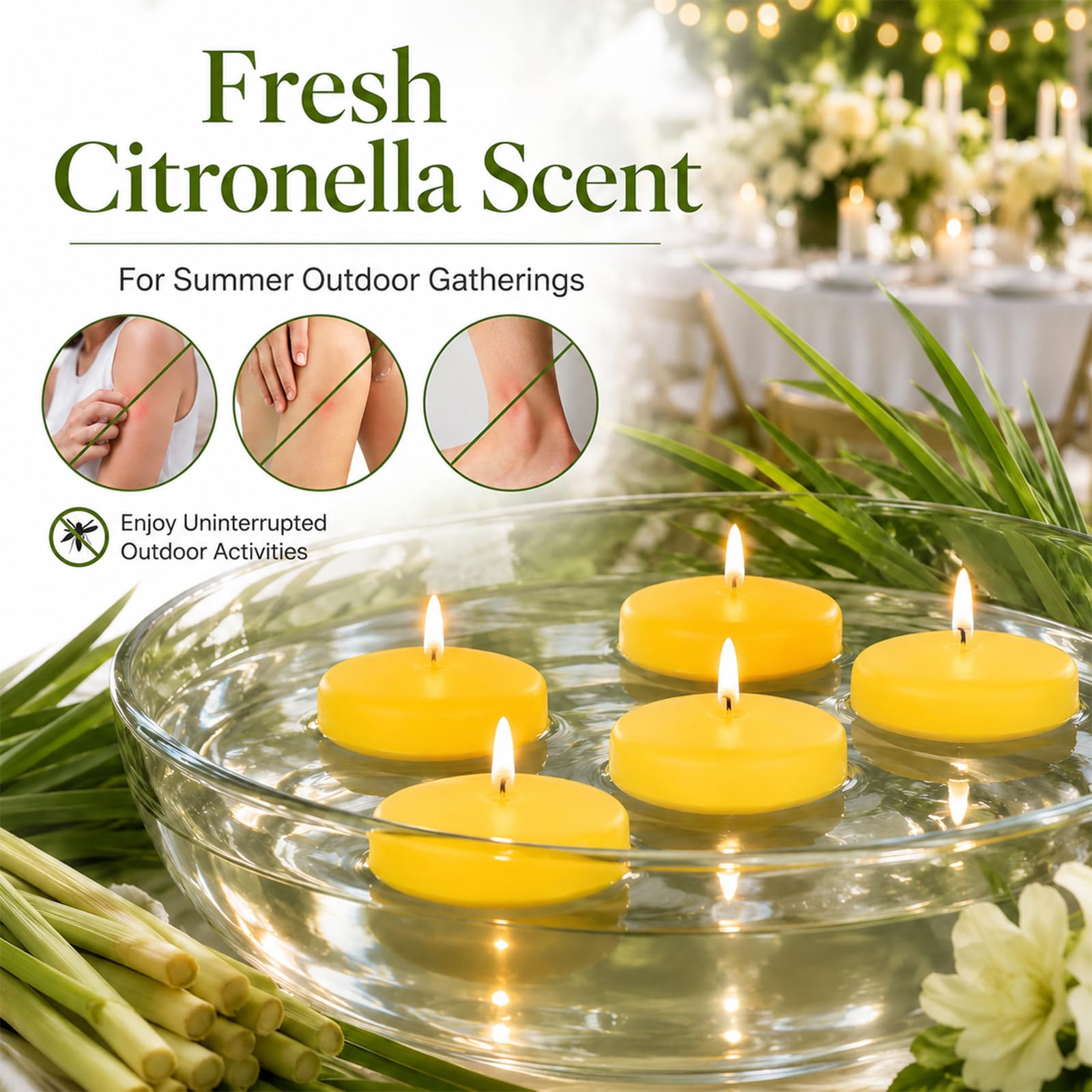 Velas flotantes de citronela, paquete de 36 unidades, vela fresca