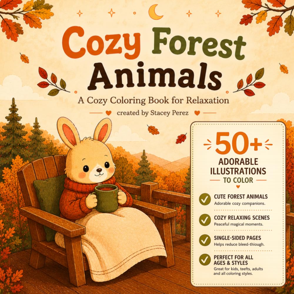 Cozy Forest Animals: A Cozy Coloring Book for Relaxation. (Cozy Coloring Collection)