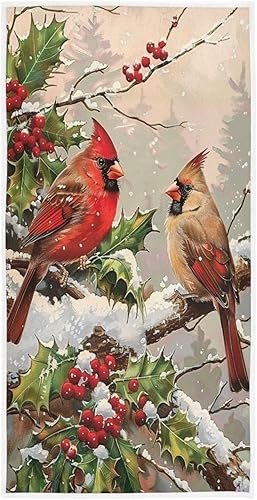 Pfrewn Winter Cardinal Towels for Bathroom Holly Berry Branches Snow Bird Christ