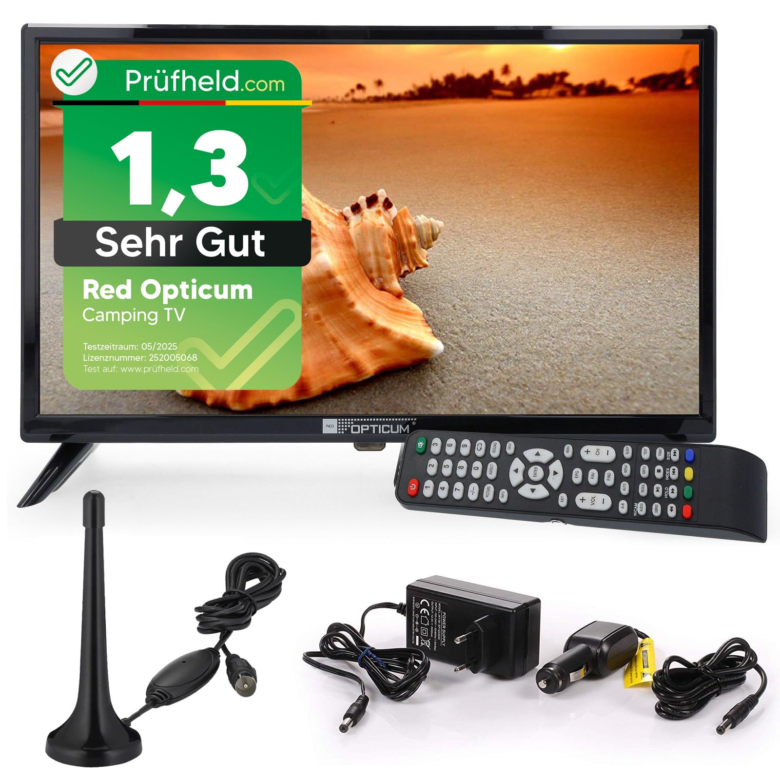 RED OPTICUM LED Fernseher 24 Zoll TV inkl. KFZ Adapter und DVB-T Antenne