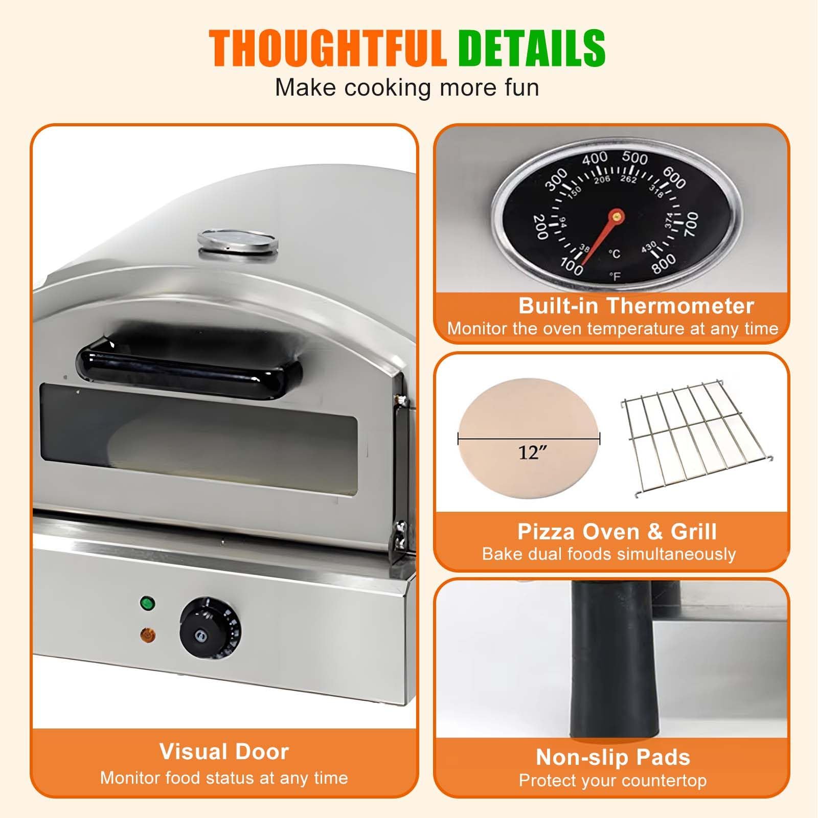 Forno per Pizza - Pizzaiolo Elettrico Professionale con Pietra Refrattaria da 30 Cm E Vaschetta Raccogli-Olio, Temperatura Regolabile Fino A 350 °C - 2000 W per Una Cottura Veloce E Uniforme