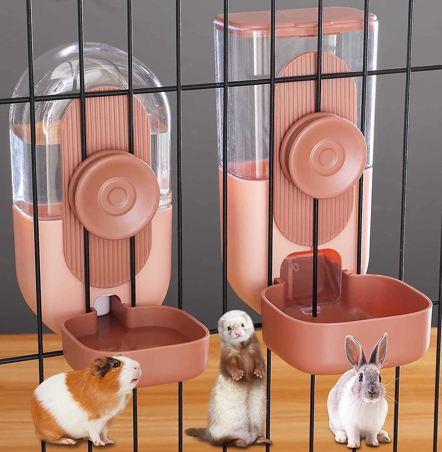 Hanging Automatic Cat Feeders and Cat Water Dispenser,Auto Gravity Pet Supplies Feeder and Waterer Set for Puppy and Kitten Rabbit Chinchilla Hedgehog Ferret Kitty Puppy (Pink)