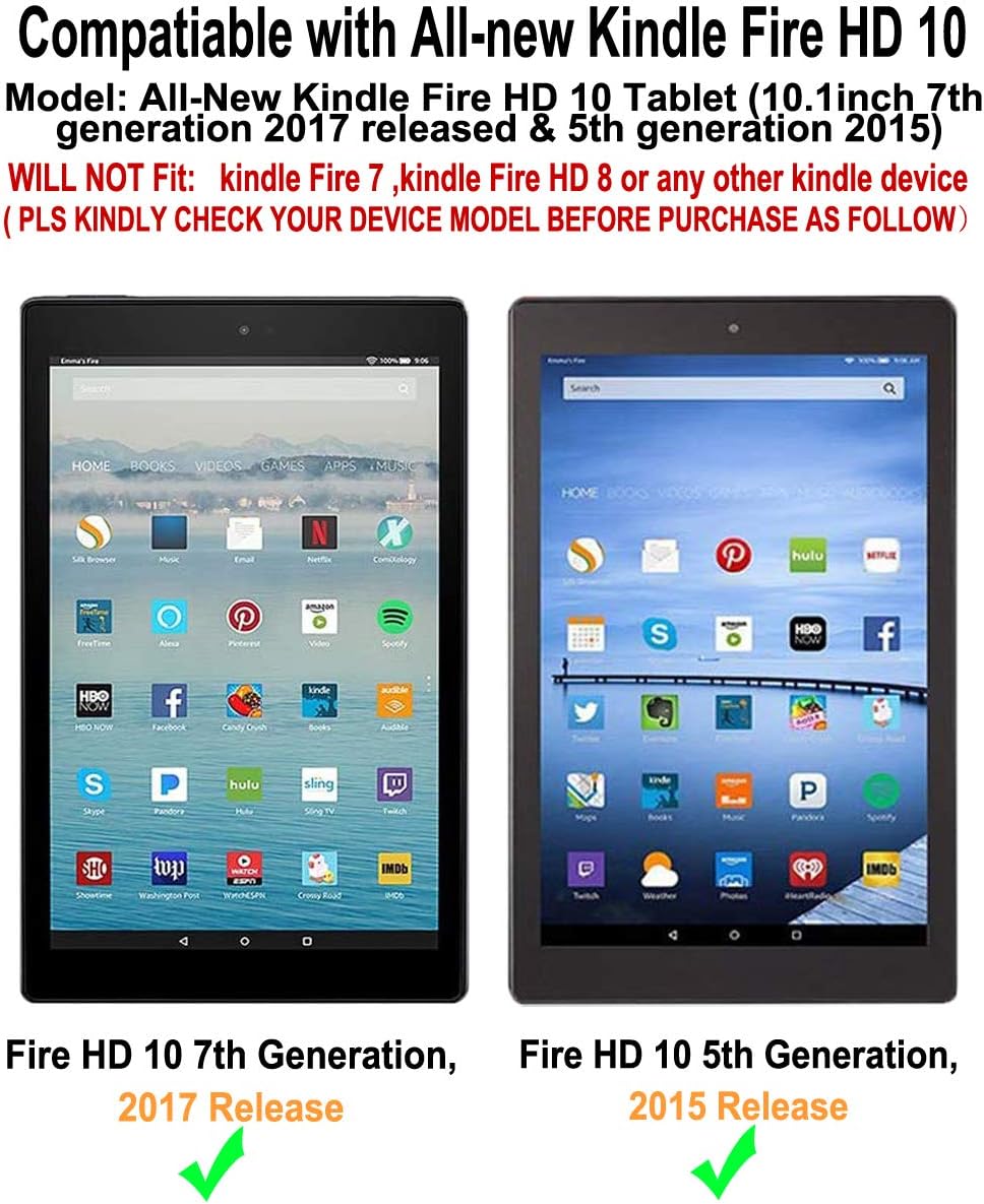 Folio HD 10 Case 2019 Old Model, JZCreater Multi-Angle Viewing Wallet Case Cover with Auto Wake/Sleep for HD 10.1" Tablet (7th/5th Generation,2017/2015 Release), Ice Lake