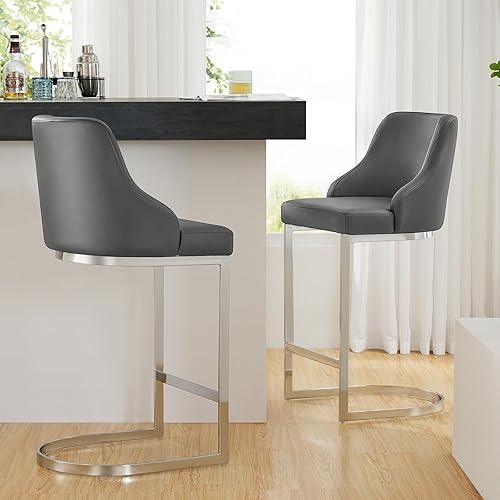 Juego de 2 taburetes de bar de 26 pulgadas de altura de mostrador con respaldo, taburetes modernos con base de acero en forma de U, taburetes de bar