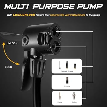 BYKING Universal Mini Bike Pump, Portable Air Pump for Ballons, Tyres, Ball and Toys Inflatables, Cycling Floor Pump with Presta. Schrader and Dunlop valve, Bicycle Foot pump
