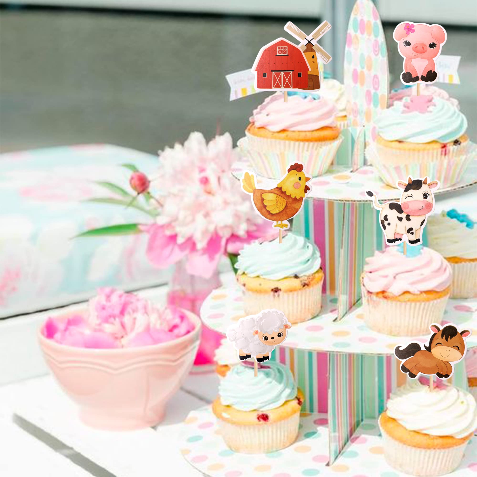 Juego De 4 Toppers Para Tarta Animales De Granja – Decoración Comestible Con Pegamento – Personalizable (6 Meses Caducidad)