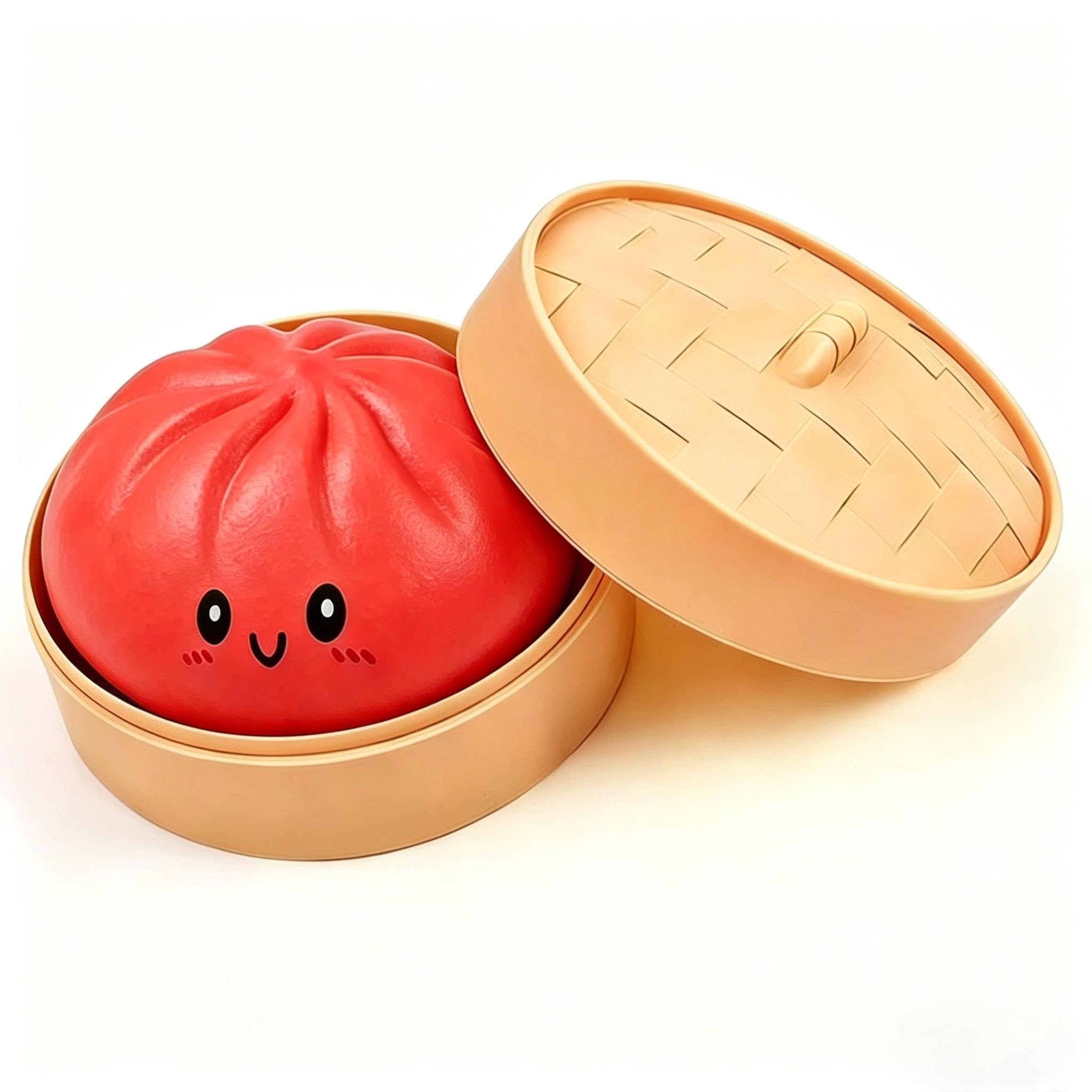 LEIWEIJIE Rainbow Dumplings Sensory Squeeze Toy, Giant Soft Sticky Dough with Steamer, Multicolour Decompression Fidget Toy for Children and Adults (Red)