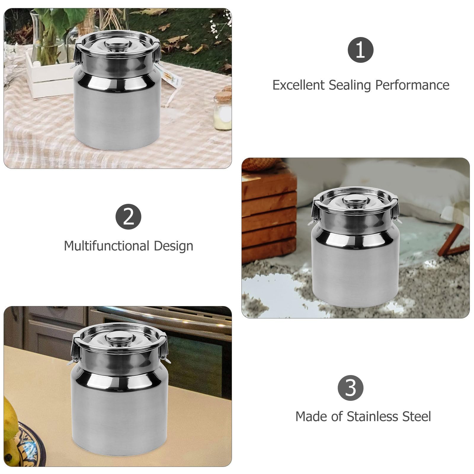 SHINEOFI Jarra de Leche de Acero Inoxidable de 2.5l Tapa Sellada para Almacenamiento Seguro en Cafeterías y Camping al Aire Libre