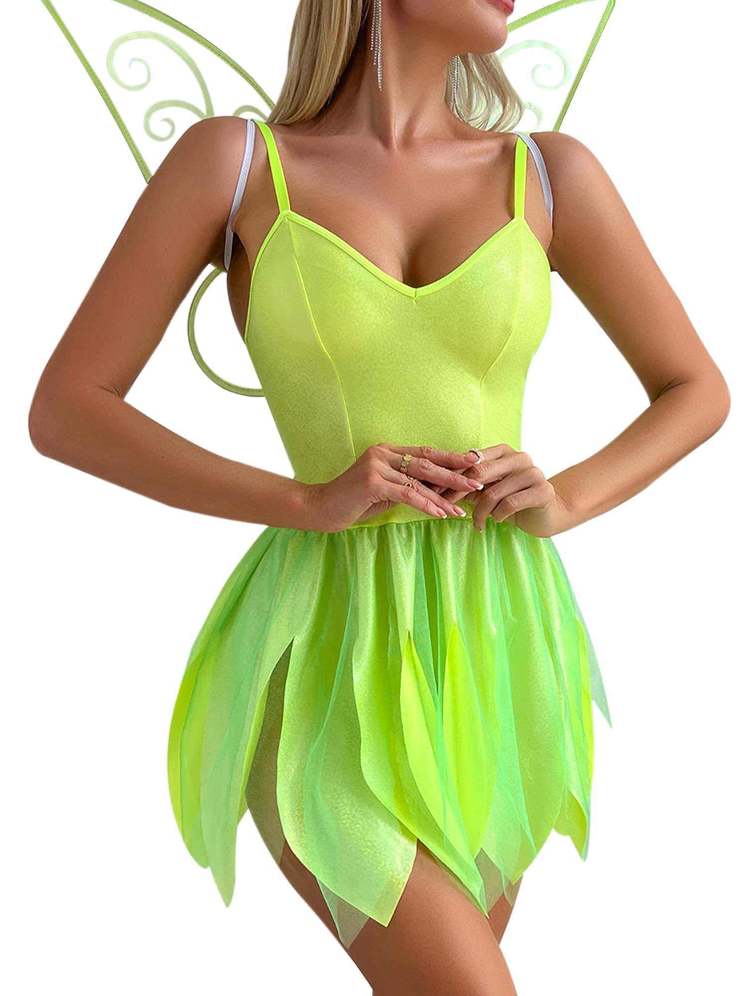 Women Halloween Poison Ivy Costume Deluxe Green Ivy Cosplay Sleeveless Fake Leaves Sequin Dress with Gloves Set Fairy Cosplay Costume (I-Green, M) โ image 1