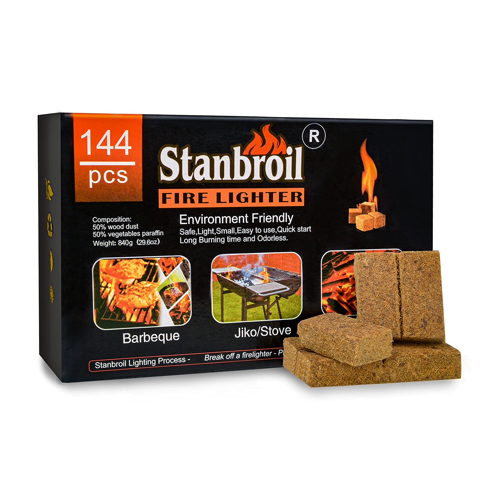 Stanbroil 144 szt. kwadratów, naturalny węgiel drzewny, super szybkie oświetlenie, idealne do grilli, wędzarni, pieców na drewno, ognisk i kominków zewnętrznych