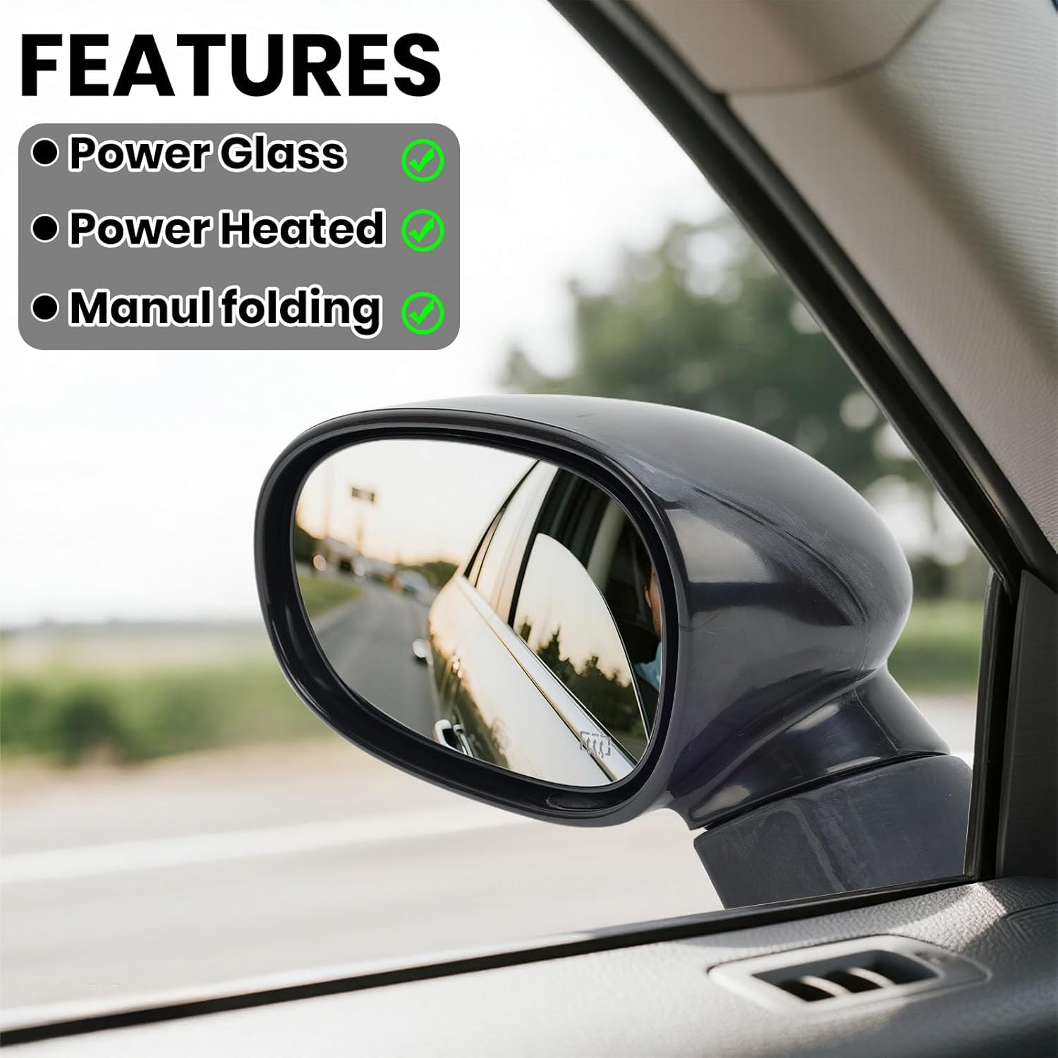 Driver Side Mirror for Dodge Challenger 2015-2019 CH1321396 Left Heated Door Rear View Mirror Assembly Set without Blind Spot Indicator Paintable