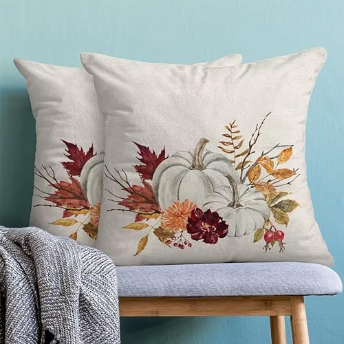 Miniatura 2 de Juego de 2 fundas de almohada de otoño de 16 x 16 pulgadas, decoración de otoño, calabazas, hojas de arce, fundas de almohada decorativas de Acción